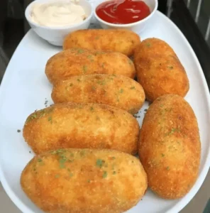 Salgadinho de batata, bacon e queijo